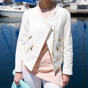 Zara White Textured Blazer with Gold Accents